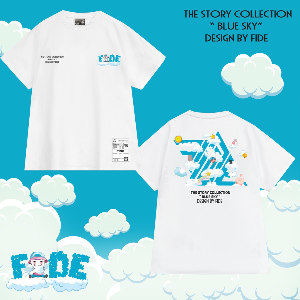 Áo thun tay lỡ FIDE phông unisex nam nữ Signature Cotton oversize form rộng ulzzang Bluesky