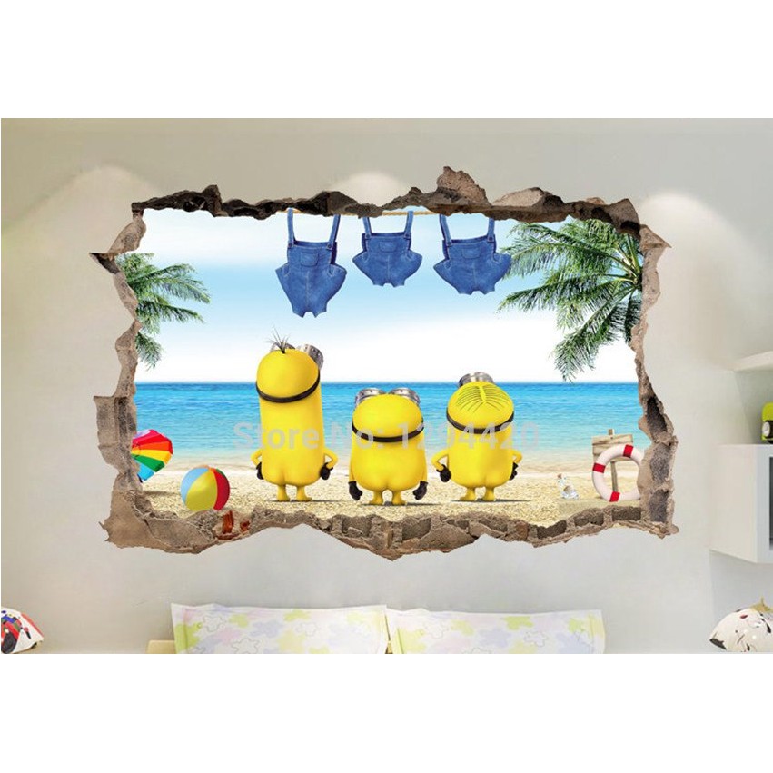 Decal trang trí khung MINIONS bãi biển