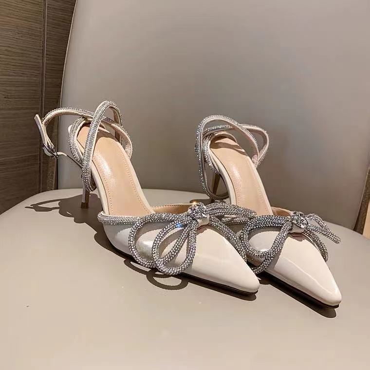 Giày Cao Gót Đính Đá Kim Cương Đen Thời Trang Mùa Hè 2022 Cho Nữ