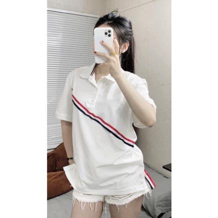 Áo Polo THOM Sọc Chéo Hot- Áo Thun Tay Lỡ Cổ Bẻ Sọc Đỏ Cực Hot Form Rộng Hot
