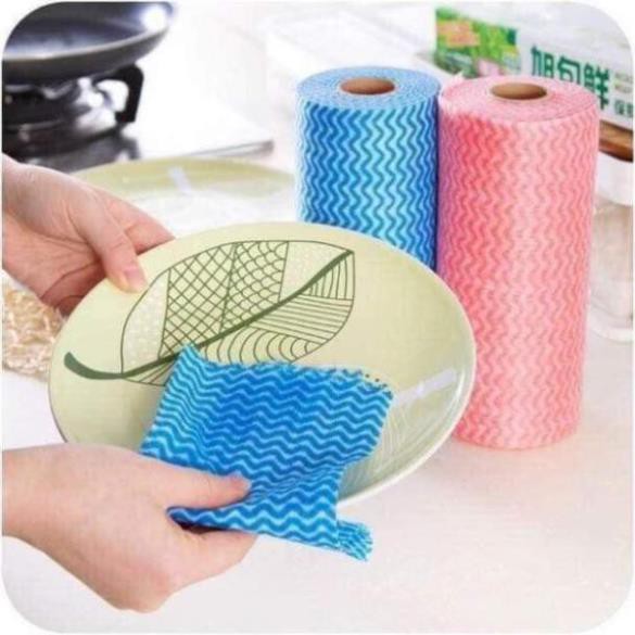 [50 Miếng] Cuộn Giấy Lau Đa Năng Bằng Vải Không Dệt, Thấm Hút Cực Tốt, Tái Sử Dụng Nhiều Lần