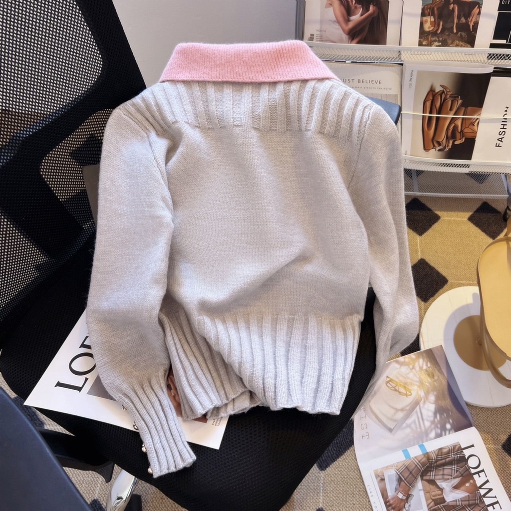 Áo Khoác Cardigan Dệt Kim Màu Sắc Tương Phản Thời Trang Cao Cấp Cho Nữ  tao bao