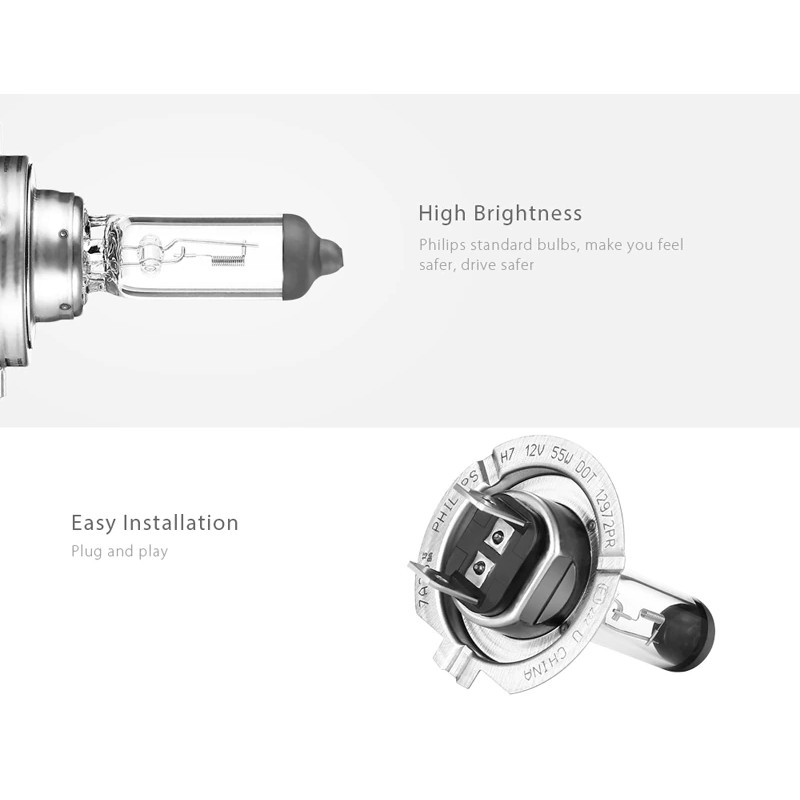 Bóng Đèn Pha Philips Cao Cấp Chân H1, H3, H4, H7, H11 Bóng Công Nghệ Halogen 12V 55W