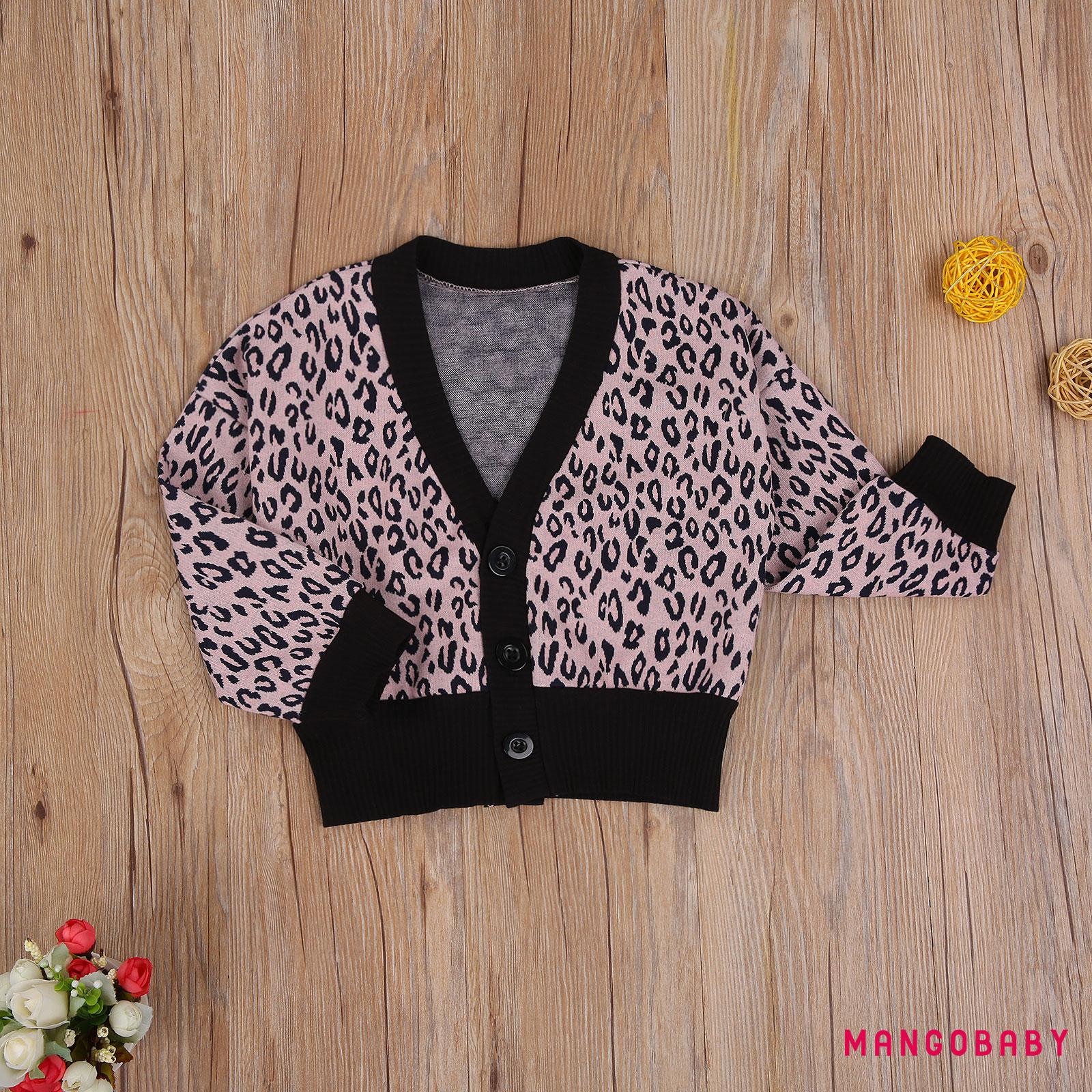 Áo Khoác Cardigan Dệt Kim Tay Dài Cổ Chữ V Họa Tiết Da Báo Màu Hồng Cho Bé Trai