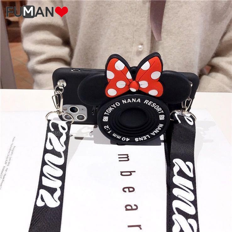 Ốp điện thoại mềm họa tiết Mickey Minnie 3D có dây đeo cho Samsung Galaxy S20 FE Ultra S10 Lite Plus