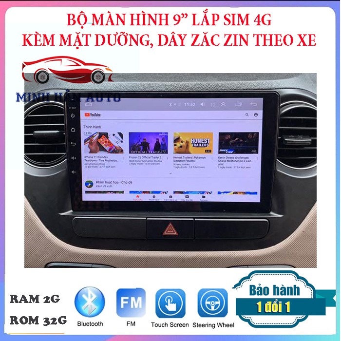 Bộ màn hình lắp sim xe I10 RAM 2G ROM 32G, DSP âm ly, IPS CHỐNG CHÓI, kính cường lực 2.5D, thu phát wifi