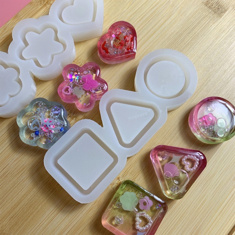 Khuôn Silicone Làm Móc Khóa Hình Tròn / Tam Giác / Ngôi Sao Phối Kim Tuyến Nước DIY