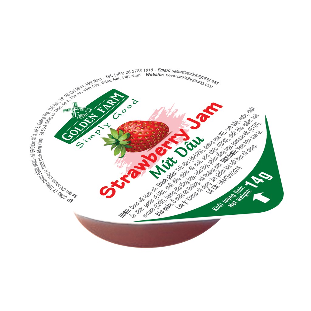 Mứt Dâu Strawberry Jam Golden Farm Miếng 14g x Hộp 20 Miếng ăn kèm kem, sinh tố, bánh mì, trà nóng0
