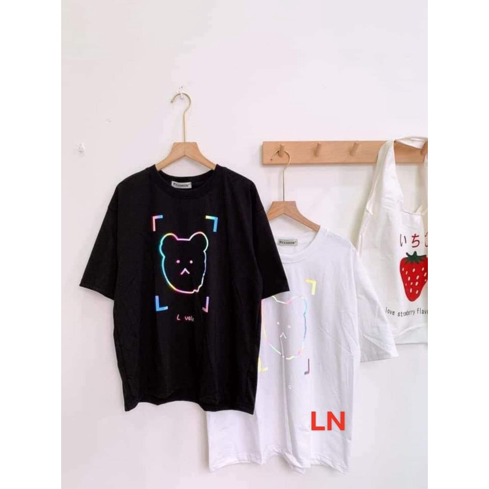 Áo thun nam nữ form thụng rộng tay lỡ,áo phông phản quang chất cotton đẹp màu đen trắng