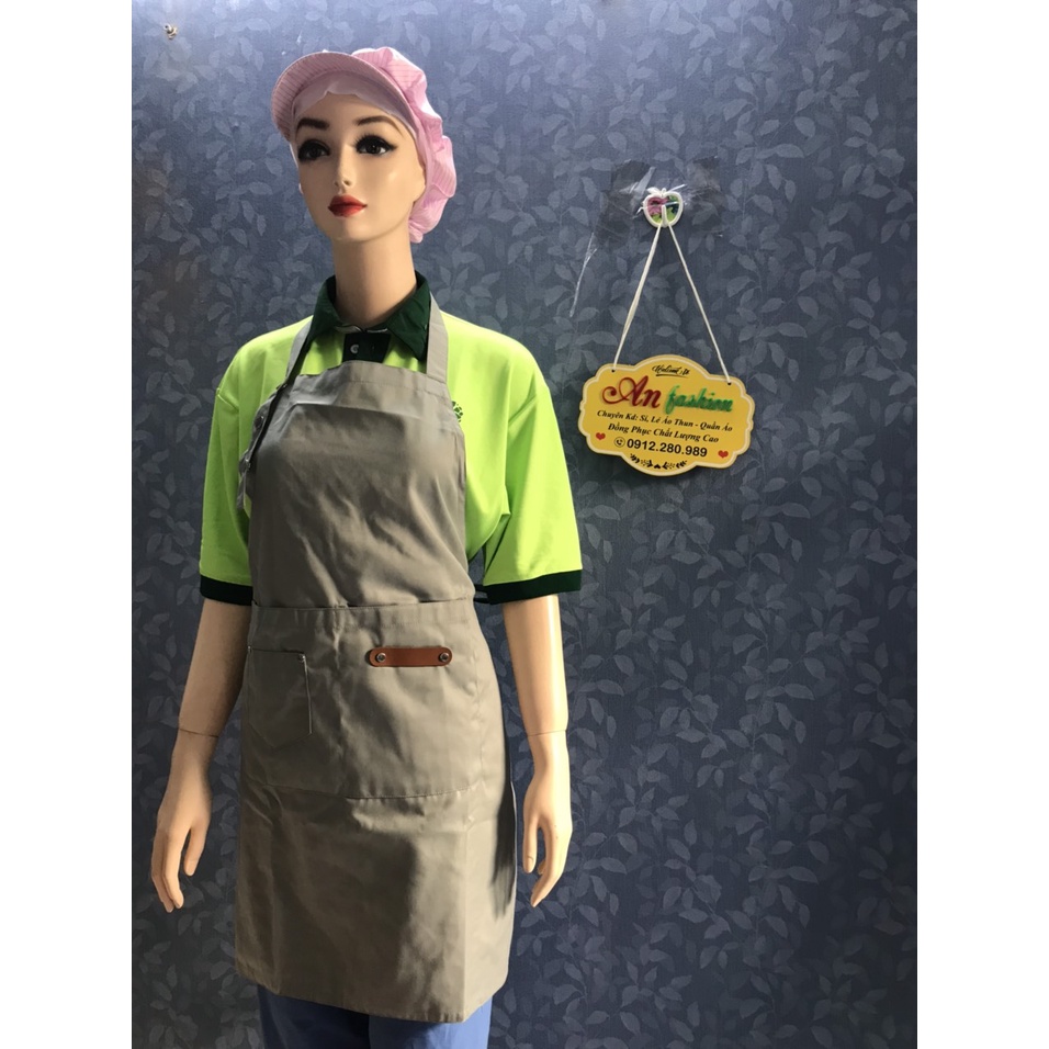Tạp dề phối da 2 túi, tạp dề phục vụ nhà hang caffe gia đình - Hình chụp thật