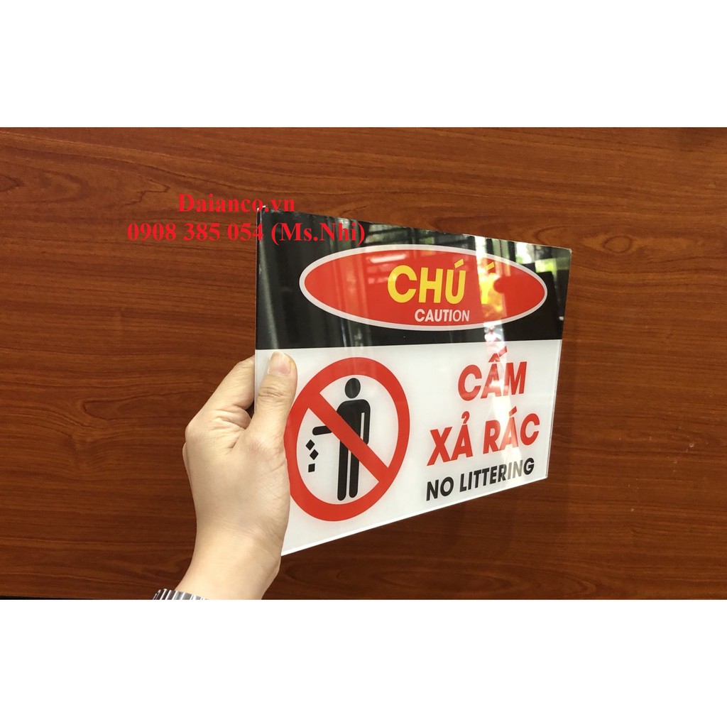 Bảng mica nội dung cấm xả rác- KT20x30cm- Hình thật