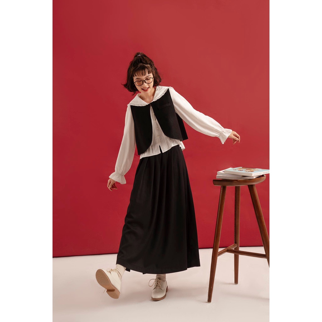 Chân váy midi nữ xếp ly dáng dài MADELEN