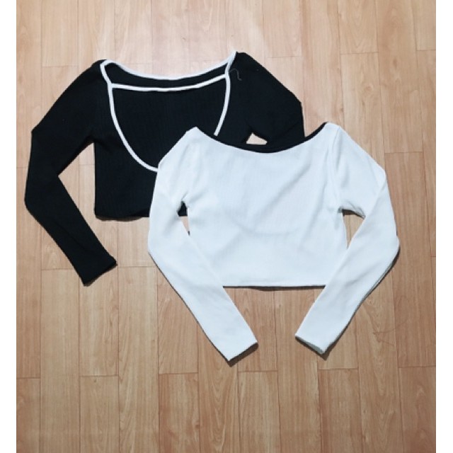 Áo thun body croptop kẻ viền phối dây hở lưng chất vải thun gân len Free Size dưới 53kg dành cho nữ sexy gợi cảm cá tính