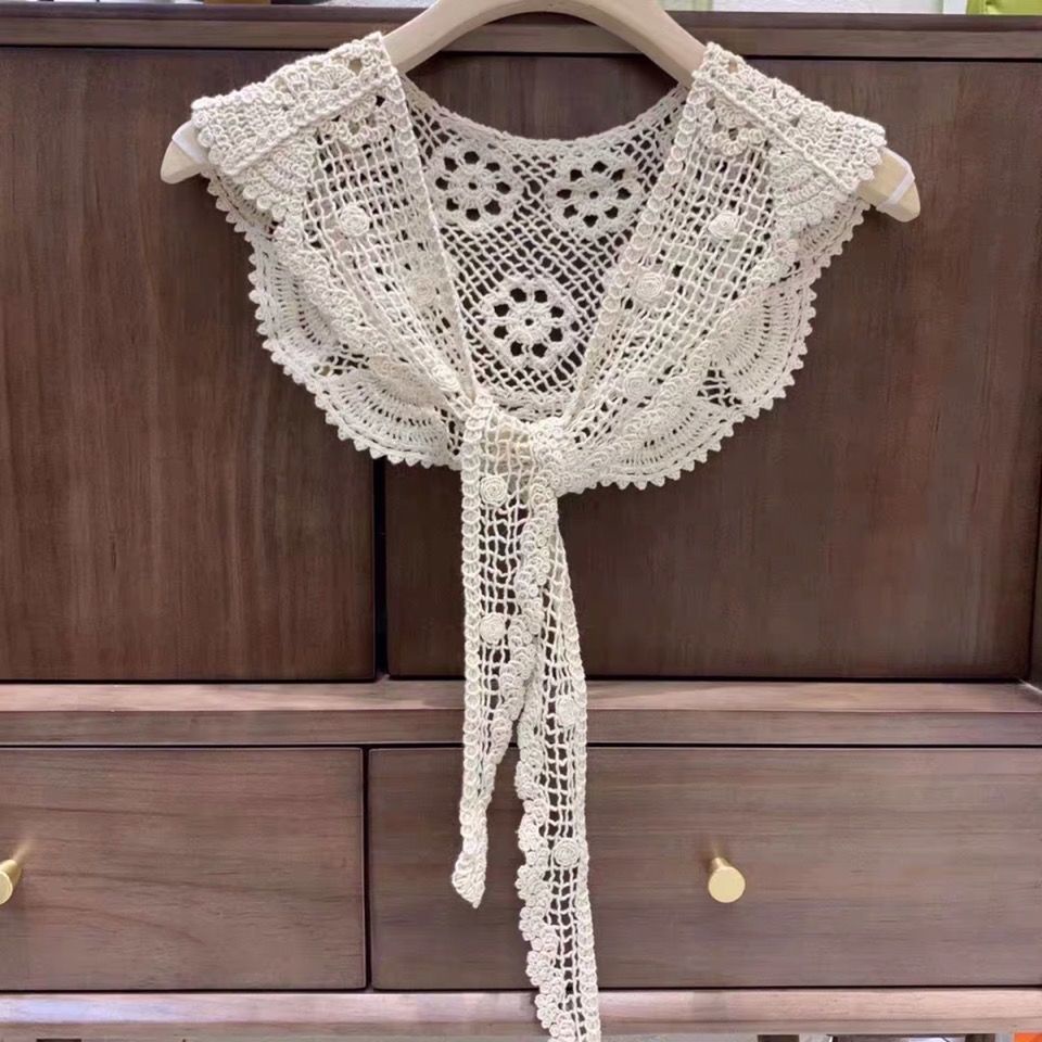 Khăn Choàng Cổ Vuông Bằng Cotton Nguyên Chất Phối Ren Lỗ Thời Trang Phong Cách Phương Tây Hàng Mới 2021