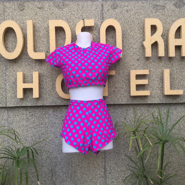 Bikini Bộ Bơi Đồ Bơi Nữ Áo Croptop Tay Ngắn Kèm Quần Đùi Kiểu Dáng Thể Thao Free Size Dưới 55Kg - Lucky Girl shop | BigBuy360 - bigbuy360.vn