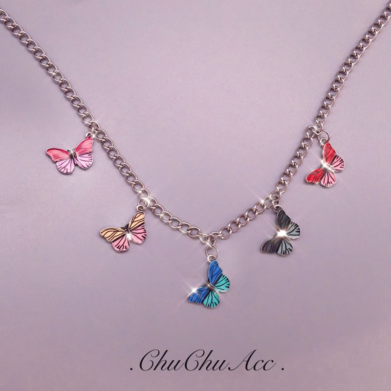 Dây Chuyền Mặt Hình Bướm Nhiều Màu Sắc Phong Cách Hip Hop