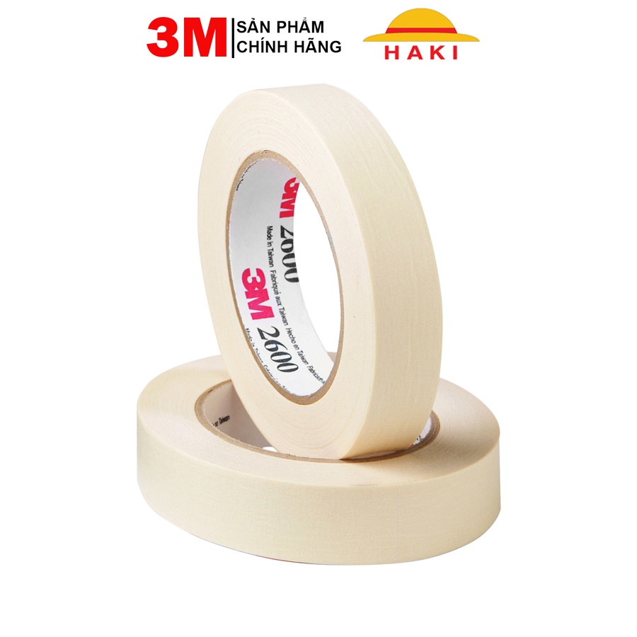 Băng keo giấy 3M, băng dính giấy 3M, băng keo che sơn Masking Tape 2600 (15;20;24;48mm)x30 yards (đvt: 1 cuộn keo)