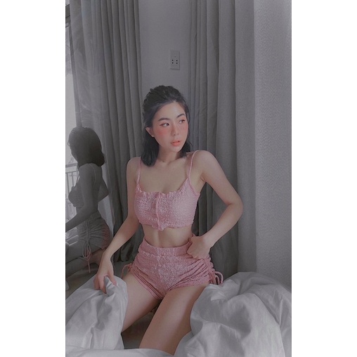 💜SET ÁO 2 DÂY QUẦN SHORT RÚT DÂY ❤️Siêu SEXY👉CHUẨN MẪU 100%