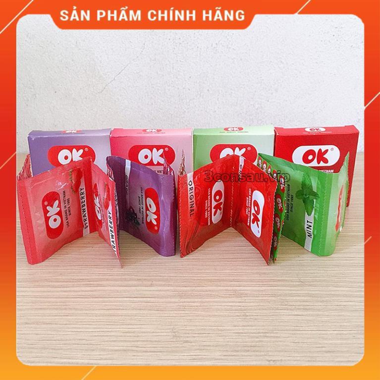 Bao cao su Ok, bao cao su siêu mỏng, size nhỏ mùi hương dâu, bạc hà, nho, socola, original, 1 bcs