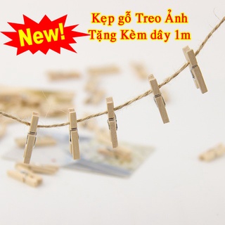 10 kẹp gỗ trơn treo ảnh tặng 1m dây treo - kẹp gỗ thông