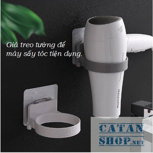 Giá kệ treo máy sấy tóc dán tường siêu dính trên gạch men, không khoang tường GD329-TreoMaySay