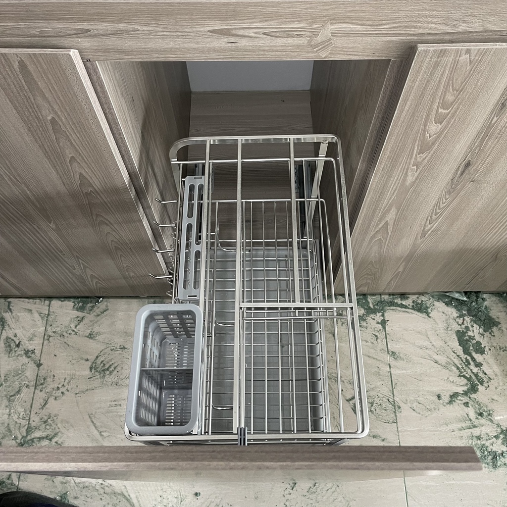 Kệ Dao Thớt & Gia Vị TAKI - INOX Khổng Gỉ 304 - Ray Âm Giảm Chấn - Bảo Hành Viễn Viễn - Có Thợ Lắp