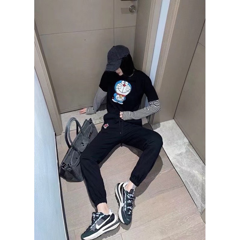 Áo thun nữ dài tay dáng croptop hình Doraemon thương hiệu Gucci GG cao cấp