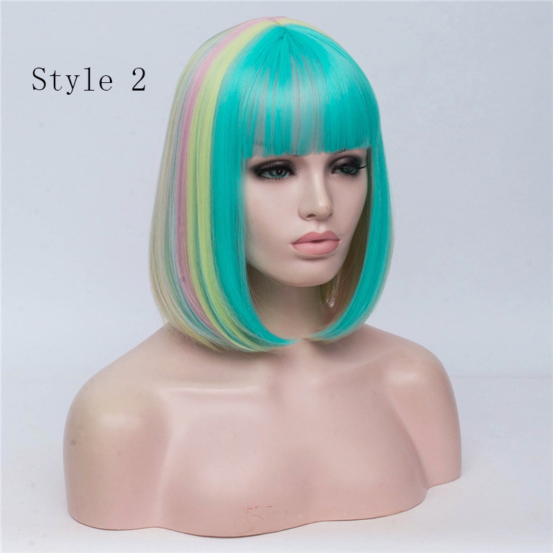 Women's New Fashion Short Straight Hair Wig with Bangs