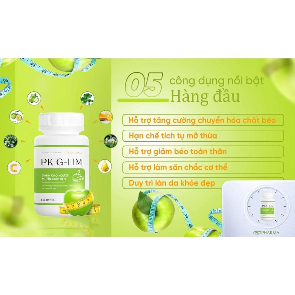 Pk Glim  Pkpharma-Hộp 30 viên,Giúp Hỗ Trợ Giảm Béo,chuyển hóa chất béo,Hạn chế tích tụ mỡ thừa,làm săn chắc cơ thể
