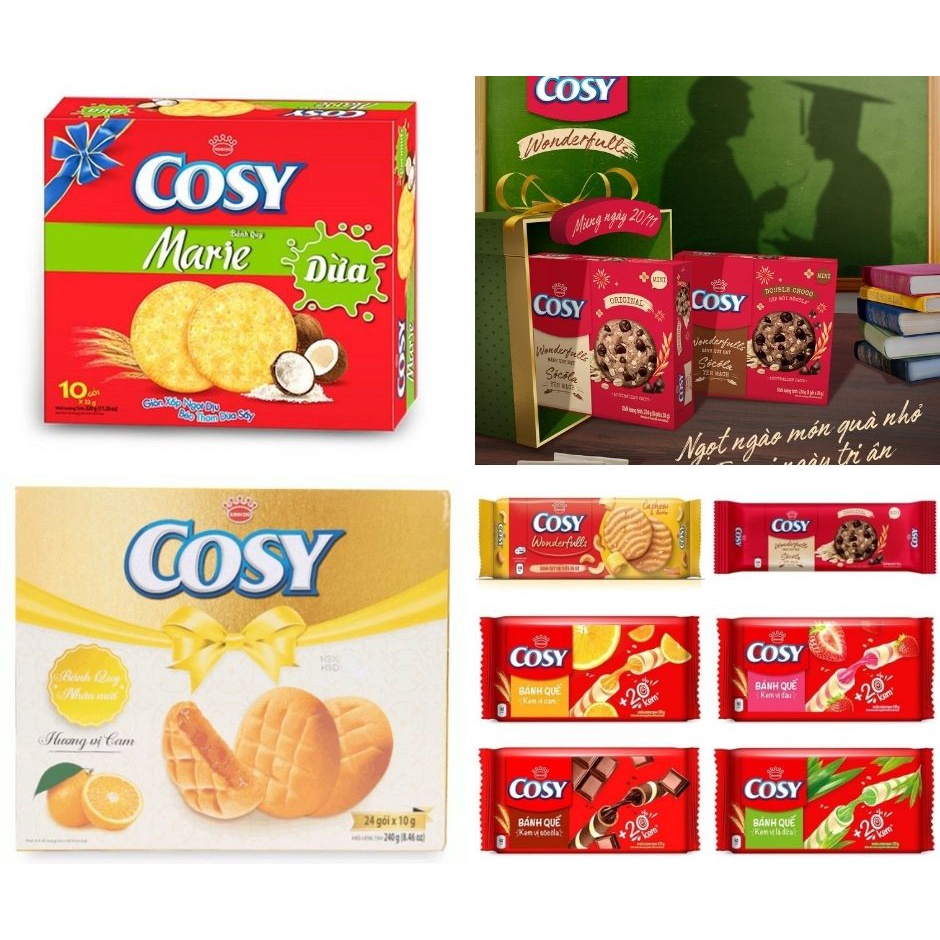 Bánh Quy Cosy Mix Vị Marie Sữa, Yến Mạch, Mứt Táo Dâu Cam, Hạt Điều, Socola, Lá Dứa 100% Chính Hãng