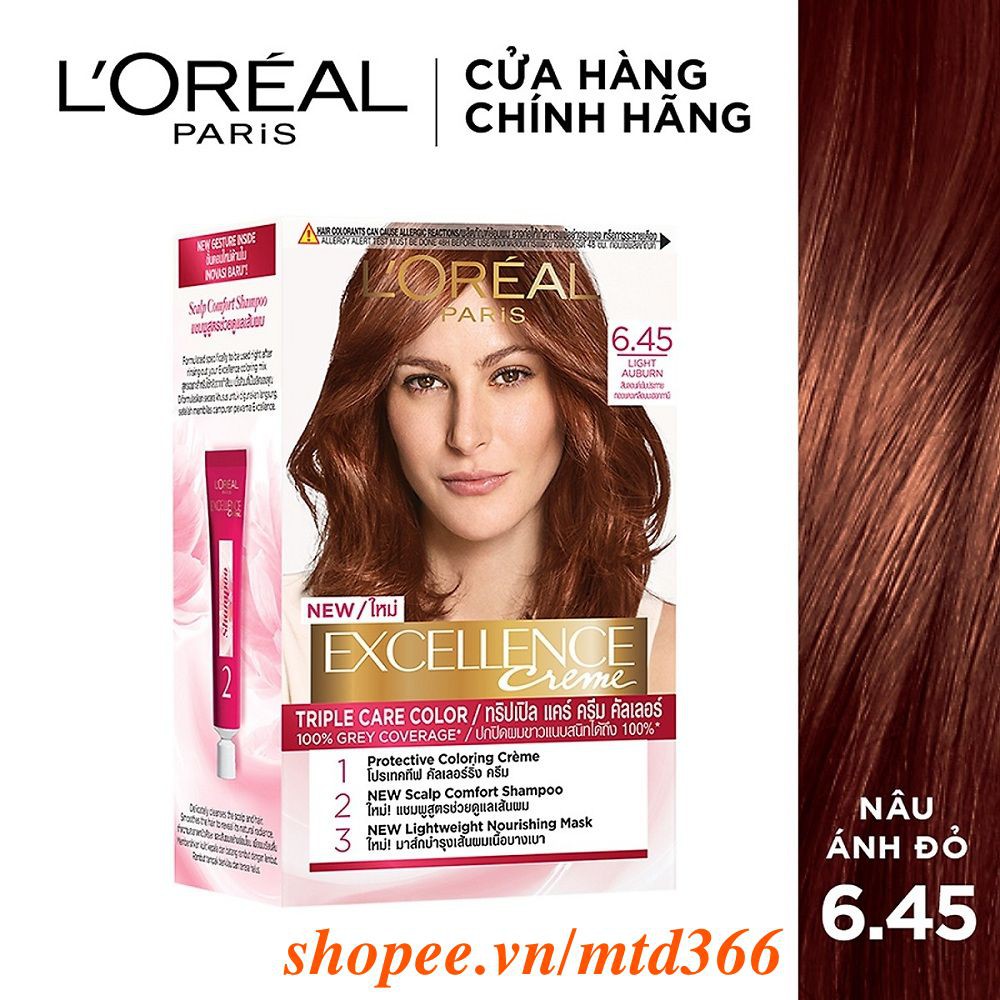 Thuốc Nhuộm Tóc Số 6.45 Nâu Ánh Đỏ Loreal Excellence Cream 172ml Dưỡng Tóc Phủ Bạc.