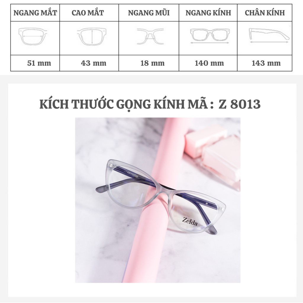 Gọng kính cận nữ lắp cận sẵn chất liệu nhựa dẻo mắt kính mèo chống ánh sáng xanh - GZ8013 Eyepro