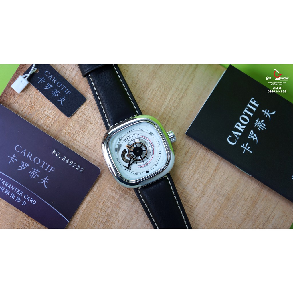 Đồng Hồ Nam Carotif Cơ Lộ Máy Tự Động (style sevenfriday) Màu trắng viền trắng | BigBuy360 - bigbuy360.vn