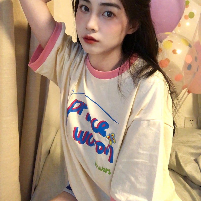 Áo thun SUXI tay ngắn cổ tròn in chữ đơn giản thời trang mùa hè cho nữ