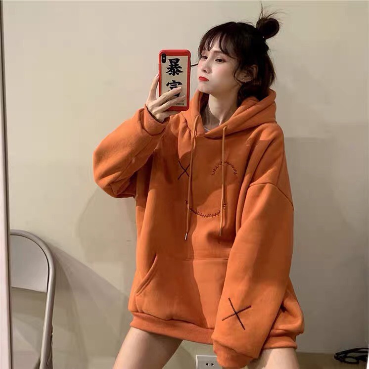 Áo hoodie cam mắt cười chất liệu nỉ ấm áp YCTSHOP 000819