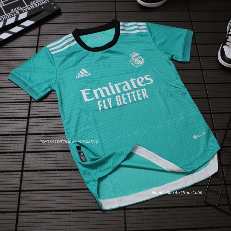 Bộ quần áo đá banh CLB Realmadrid màu xanh ngọc hàng cao cấp thailand