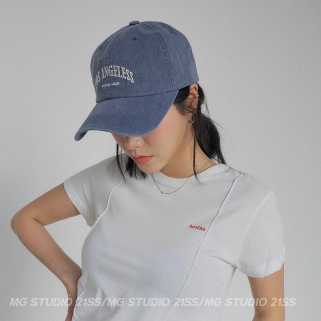 Mũ bóng chày MG STUDIO thêu chữ "LOS ANGELESS" retro 6 màu tùy chọn