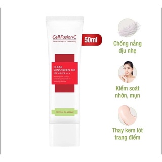 Kem chống nắng Cell Fusion 50ml mầu xanh da dầu mụn cực khô ráo sau khi thoa không dính rít khó chịu , chuẩn chính hãng