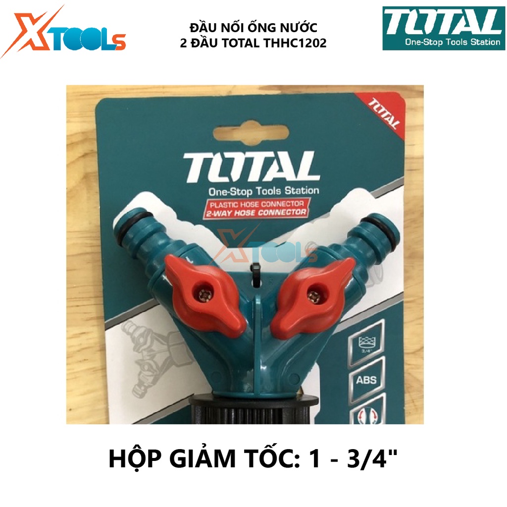 Đầu nối ống nước 2 đầu TOTAL THHC1202 bộ chia 2 ống nước nút ngắt,nút xoay nhựa Chất liệu nhựa AB, tưới sân vườn