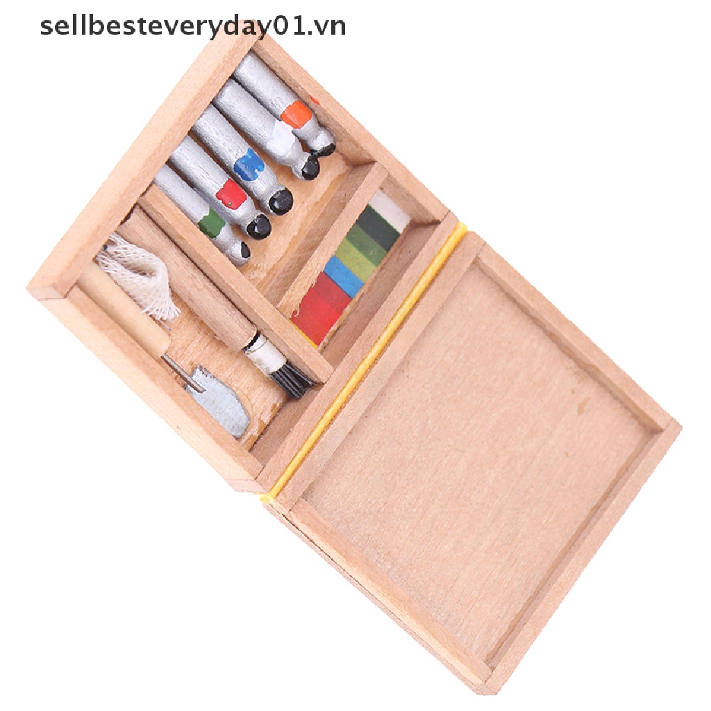 Mô hình hộp gỗ đựng màu vẽ nghệ thuật trang trí nhà búp bê tỉ lệ 1:12