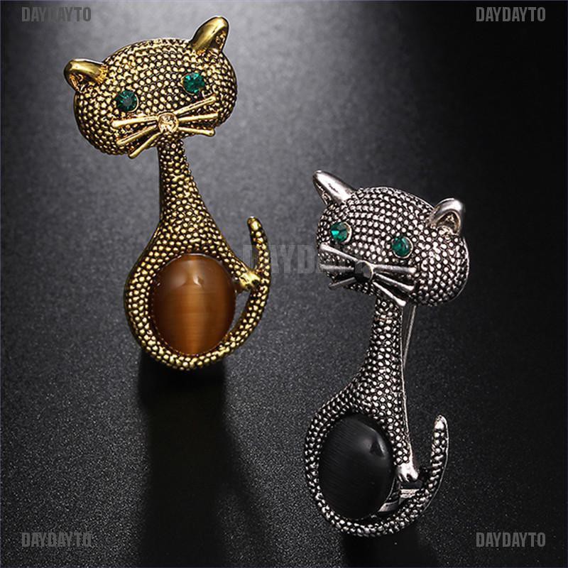 Ghim Cài Áo Hình Mèo Đính Đá Mắt Mèo Thời Trang Cho Nữ