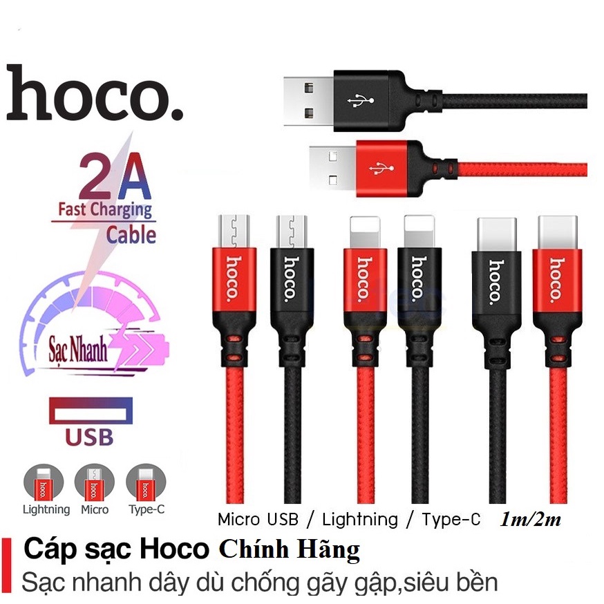 Cáp sạc nhanh Hoco Micro Usb / Type C dây dù siêu bên chính hãng