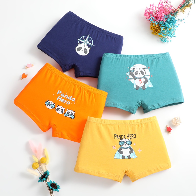 Bộ 4 quần lót boxer cotton SMY mềm mại co giãn thoáng khí in hoạt hình dễ thương cho bé trai