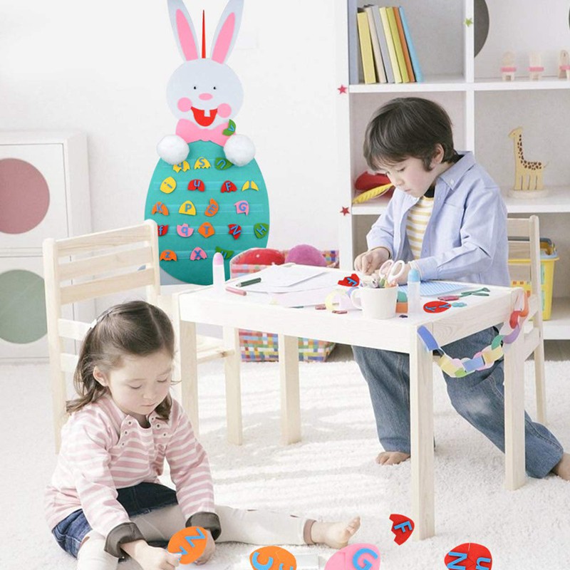 Bộ hình thỏ ôm trứng phục sinh dán chữ số có thể tháo được thủ công cho trẻ em DIY