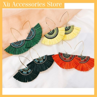 Phụ kiện thời trang | Bông tai boho cánh quạt thổ cẩm tua rua