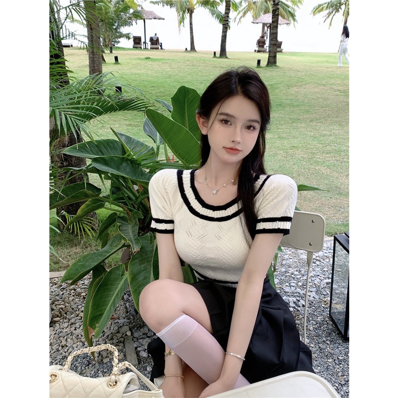 Áo QADCOL dệt kim phong cách Hàn Quốc thiết kế đơn giản cho nữ