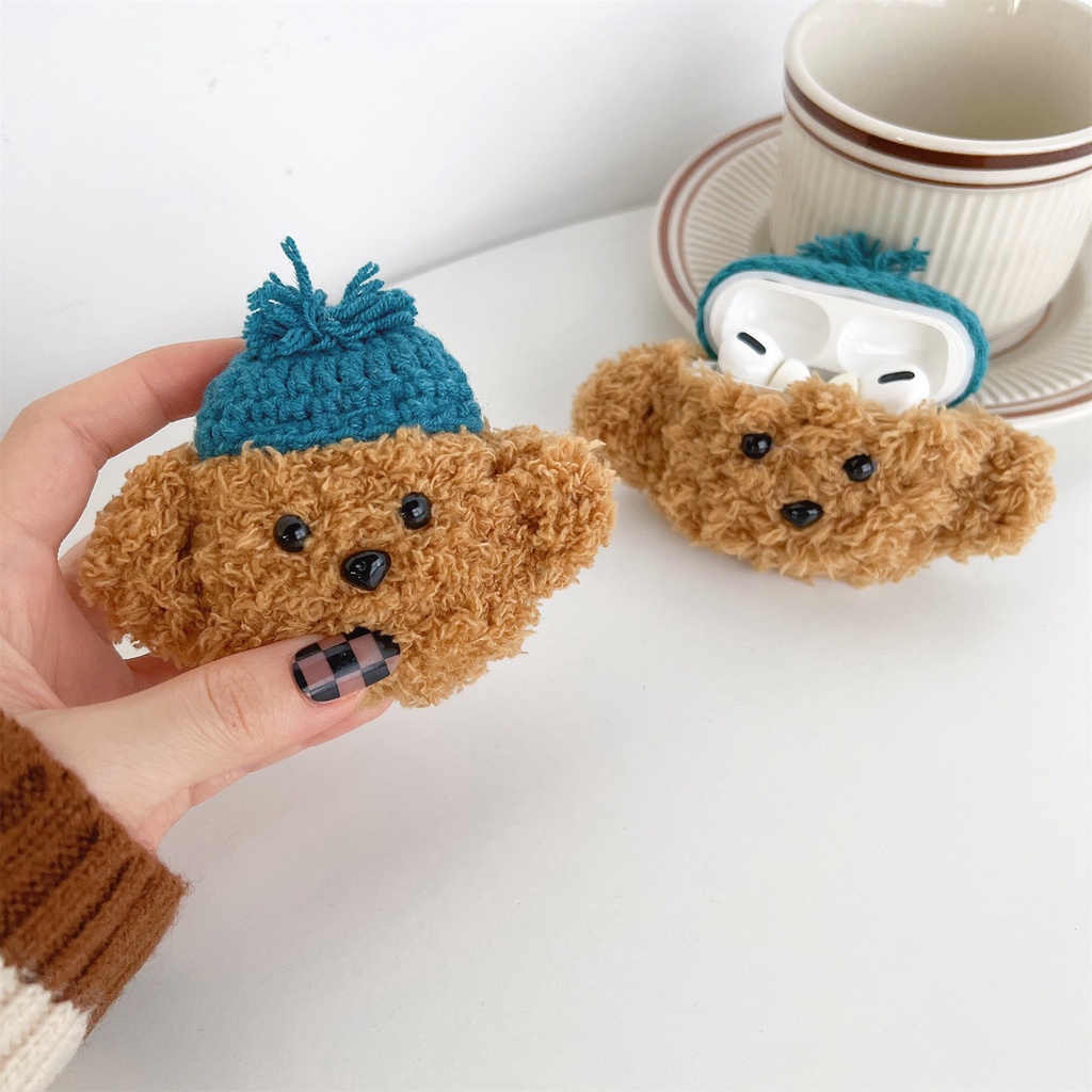 Vỏ Bảo Vệ Hộp Sạc Tai Nghe Bluetooth Không Dây airpods pro 1 / 2 / 3 2021 pro 2 2022 Bằng Len Hình Chú Chó Teddy Dễ Thương DIY