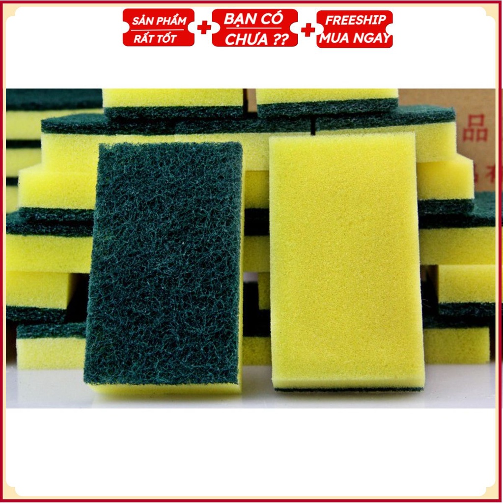 SỈ LÔ 10 Miếng Rửa Bát Đĩa Chén Kiêm Cọ Xoong Nồi 2 In 1 (Nhiều Màu)
