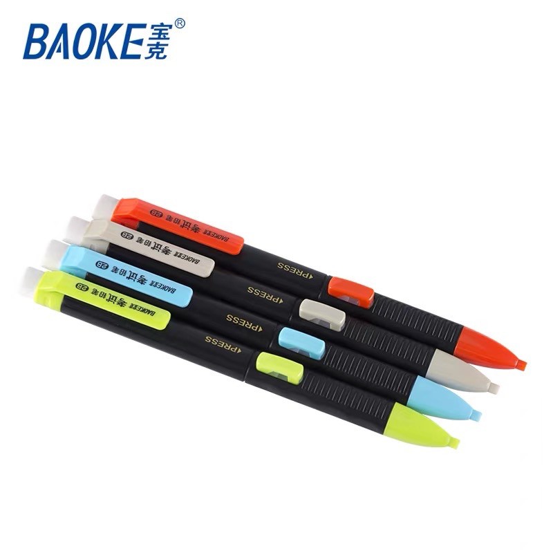 bút chì bấm ngòi vuông BAOKE 2B ZD109 bấm thân giữa lõi ruột chì vuông để thi trắc nghiệm