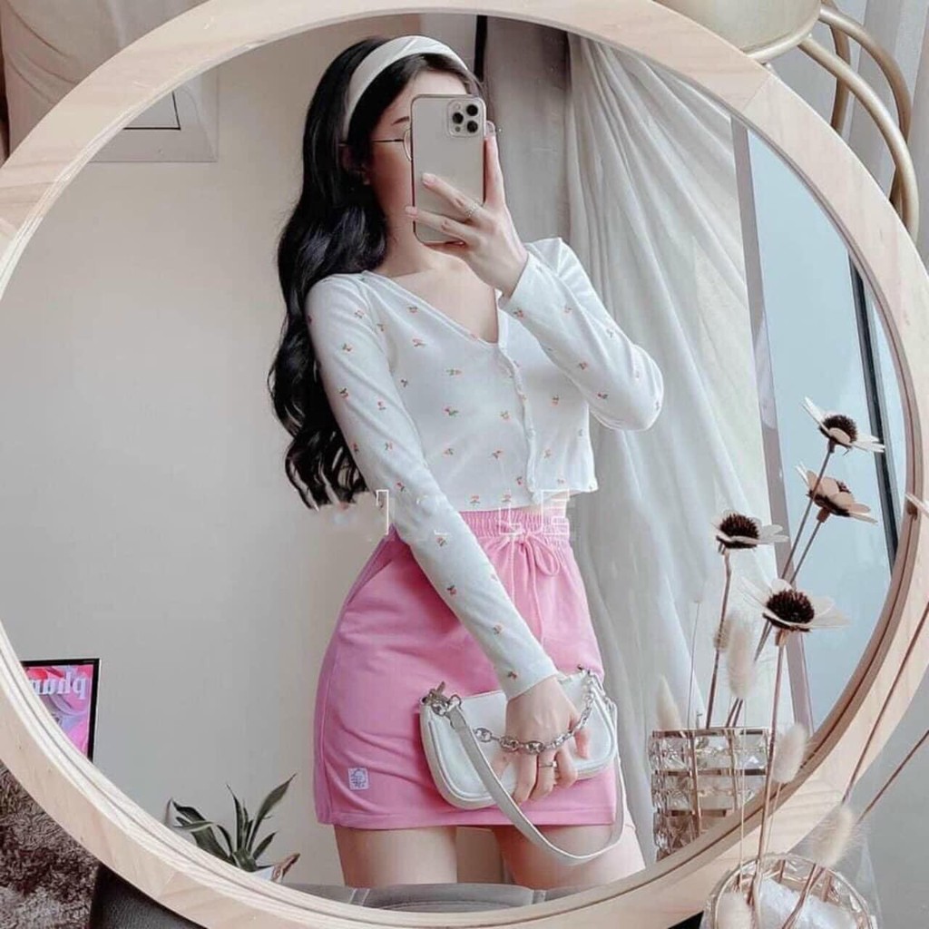 Set váy 3 món ( chân váy + áo croptop 2 dây + khoác croptop ) 3 màu hồng/trắng/đen siêu dễ thương Nguyễn Hoa